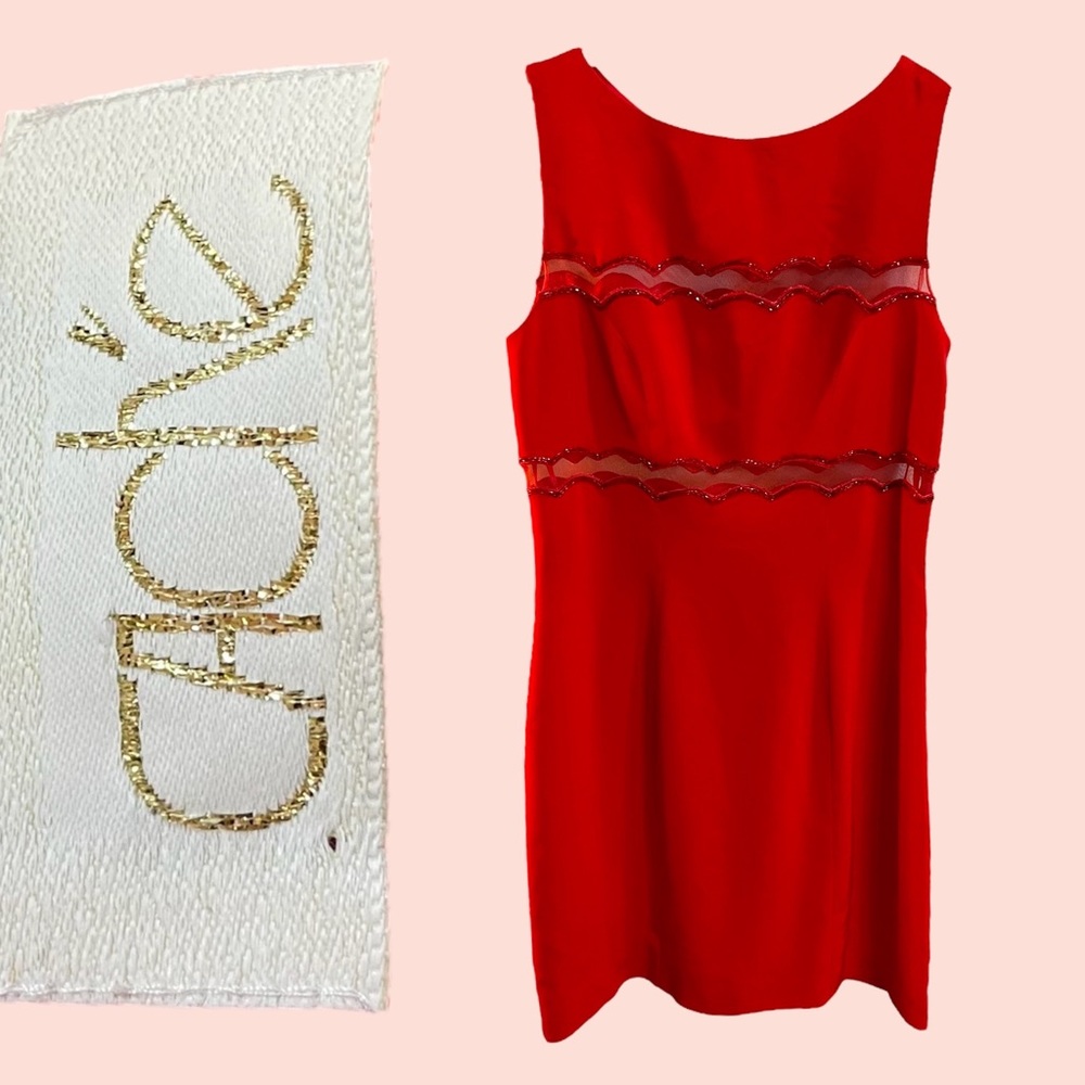 Vintage Cache Red Beaded Cocktail Mini Dress